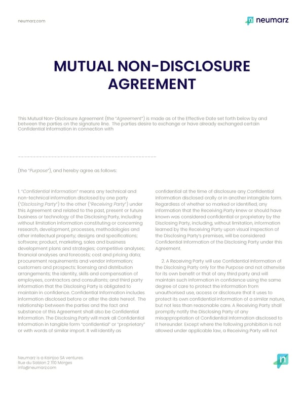 Mutual Non-Disclosure Agreement - Page 1