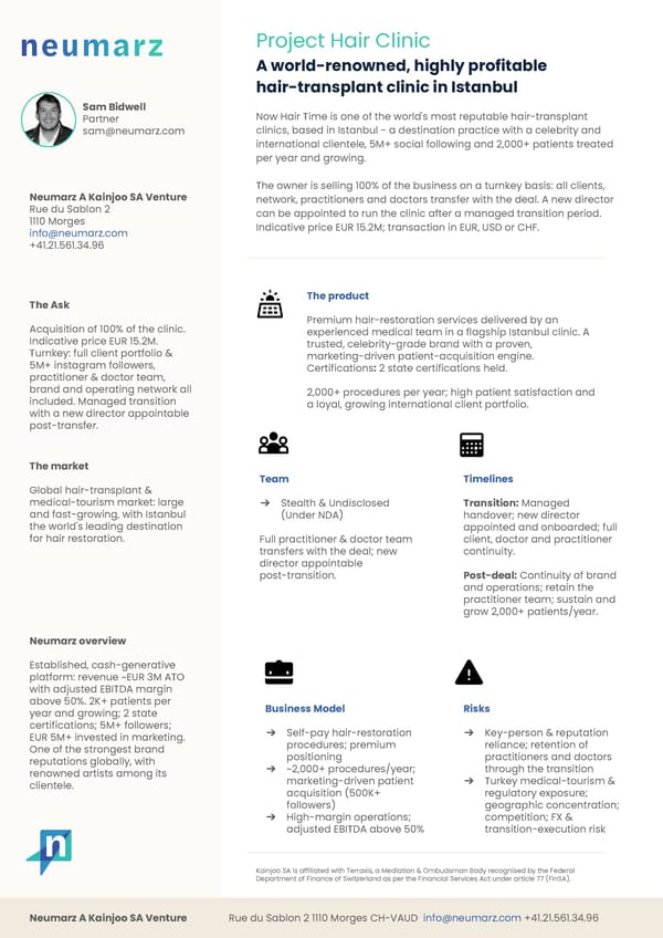Project Hair Clinic - Investment Opportunity in Istanbul - Page 1